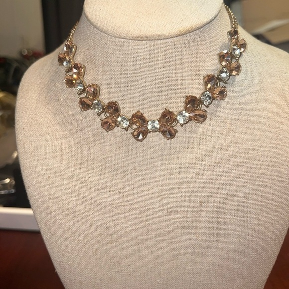 Rhinestone Bow Necklace 13.5-15.5” Pink powder pink blush And Clear Stones - Picture 1 of 9